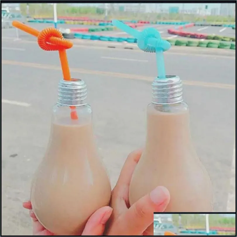 milk tea glass or plastic light bulb water bottle 100ml 500ml drink fruit juice tea leak proof containers lamp bulb bottle