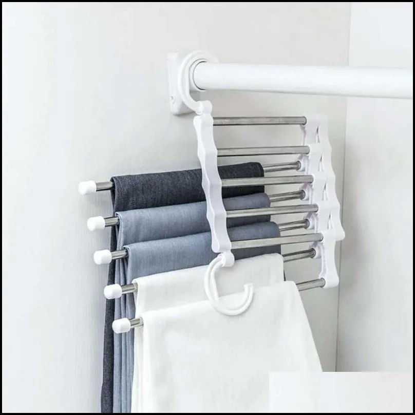 magic clothes hanger stainless steel tube pants rack retractable clothes trouser holder storage hanger home organizer