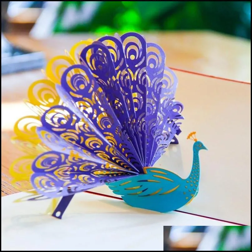 3d peacock  up greeting card laser cutting retro envelopes postcard hollow carved handmade thank you invitation card kirigami