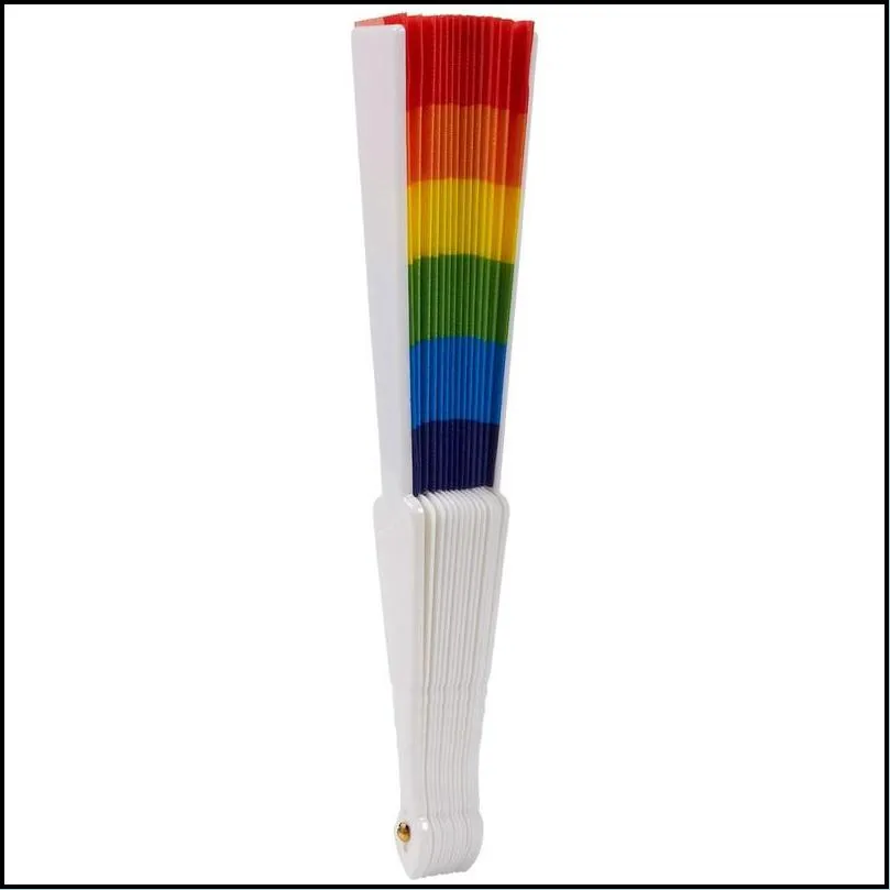 rainbow fan gay pride lgbt party plastic bone rainbow handheld 23cm fans music festival club event gifts