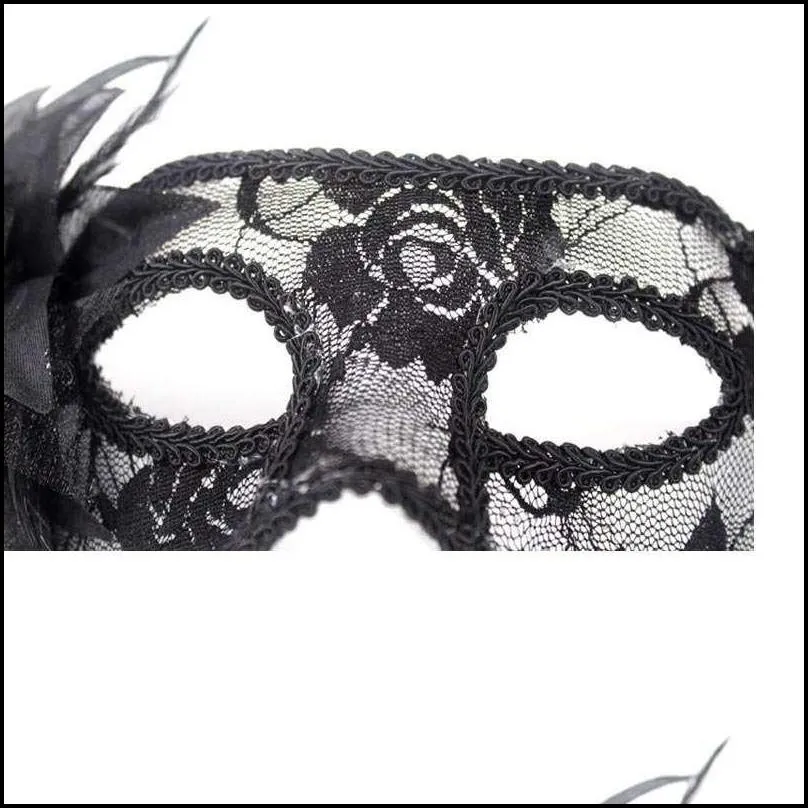 y black white red women feathered venetian masquerade masks for a masked ball lace flower masks 3 colors