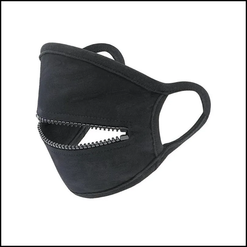 zipper design face mask black women man cycling protective mouth cover fashion masks cotton breathable sport mask