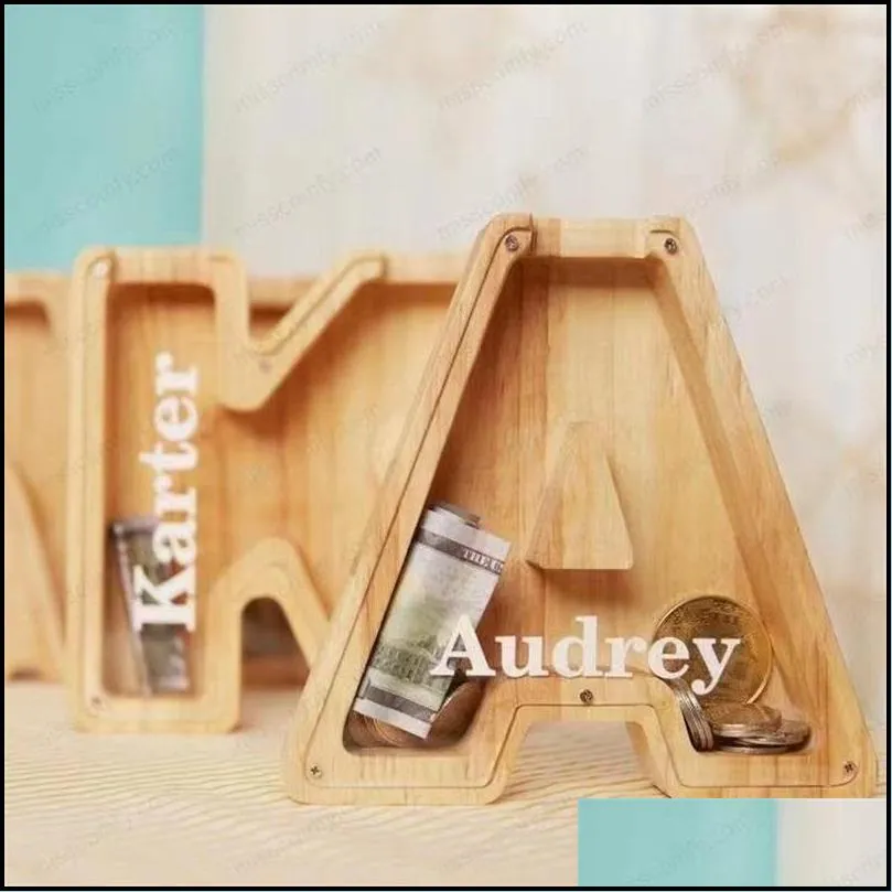 lettershaped piggy bank favor wood transparent window money box coin storage boxes christmas gift for kid