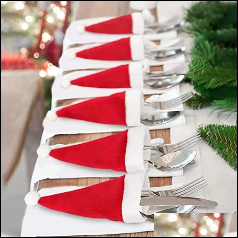party decoration mini christmas home kitchen hat tableware holder bag party dinner knife fork set pocket cover