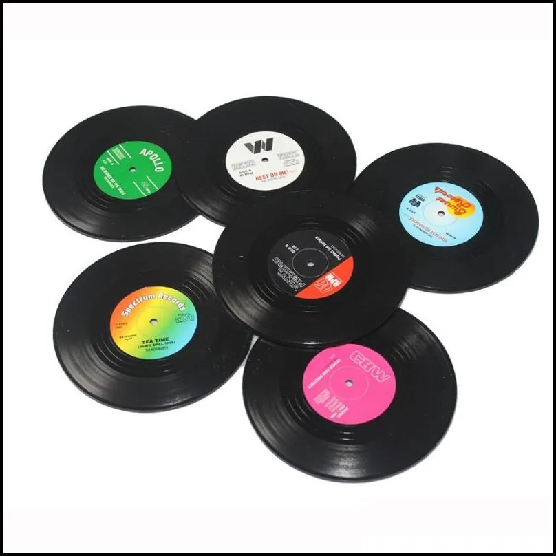 6 pcs/ set home table cup mat creative decor coffee drink placemat for table spinning retro vinyl cd record drinks coasters