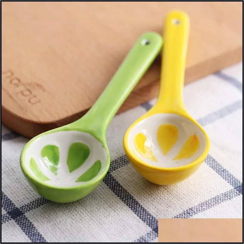 ceramic coffee stirring spoon korean style household tableware dessert watermelon lemon pineapple fruit design ceramic spoon