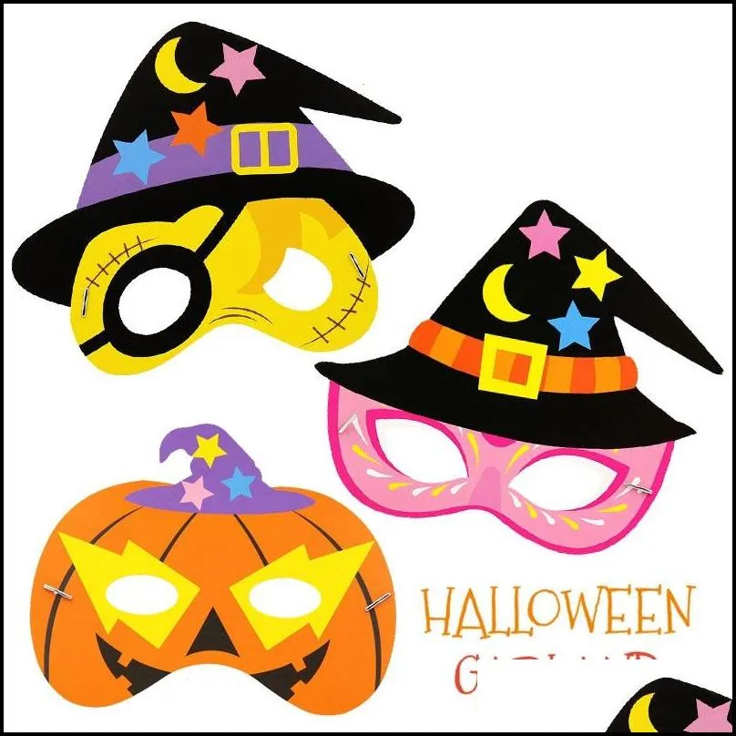 halloween cartoon pattern paper mask child kindergarten masquerade party mystery mask eye mask kids favors 5 style