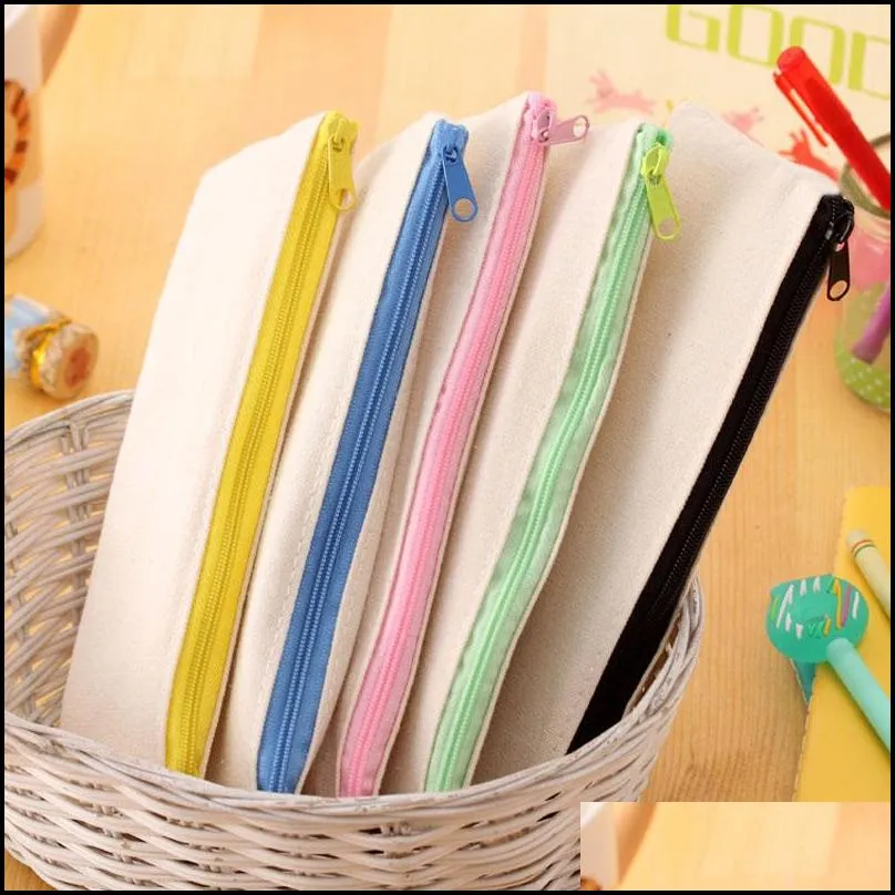 blank canvas zipper pencil cases pen pouches cotton cosmetic bags makeup bags mobile phone clutch bag organizer