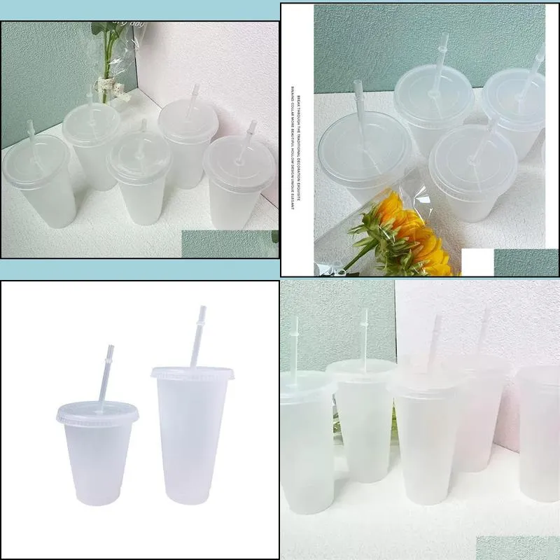 24oz clear cup plastic transparent tumbler summer reusable cold drinking coffee juice mug with lid and straw fy5305