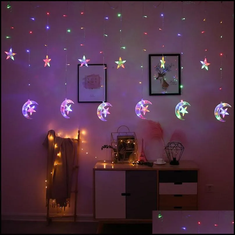 christmas snowflake led string lights moon star curtain lights wedding festival rgb night decoration string lights