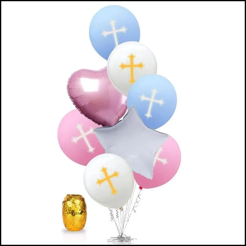 easter god bless cross latex balloons heart star aluminum balloon baptism forked holy communion party christening decoration