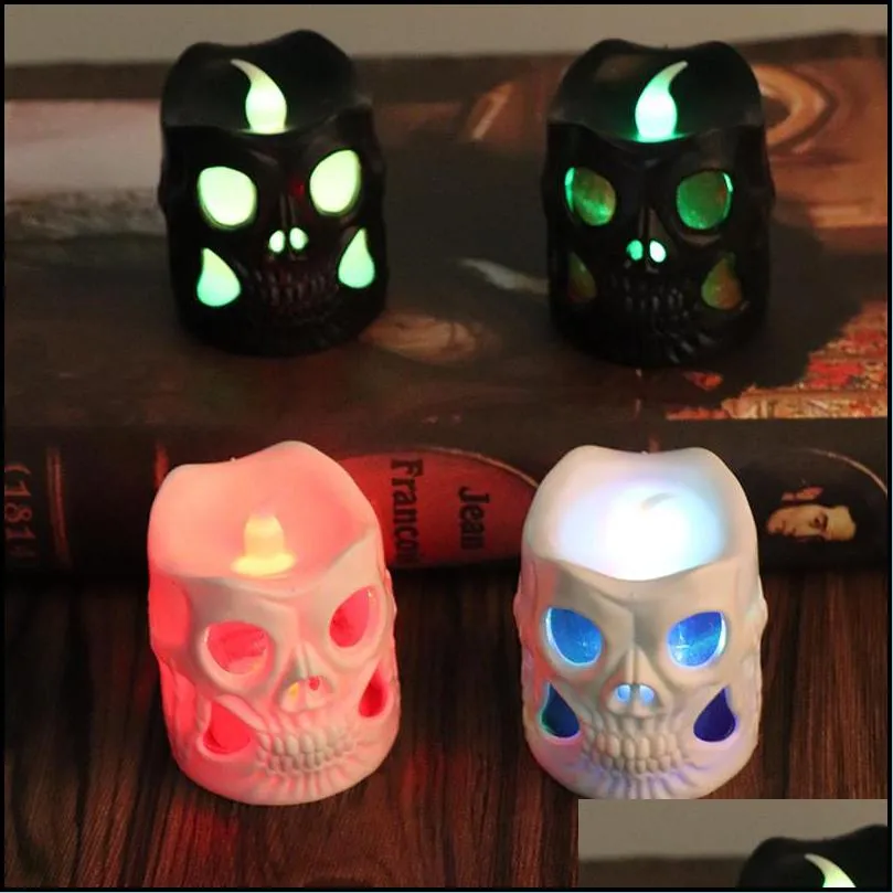 led luminous skull candle halloween creative led candle haunted house bar party skull decoration black white plastic skull candles