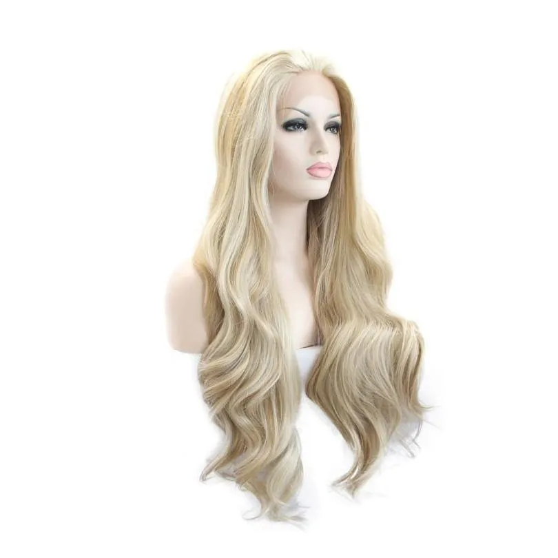 synthetic wigs long lace front wig gold ombre blonde curly body wave for black women frontal cosplay drag queen everyday hair