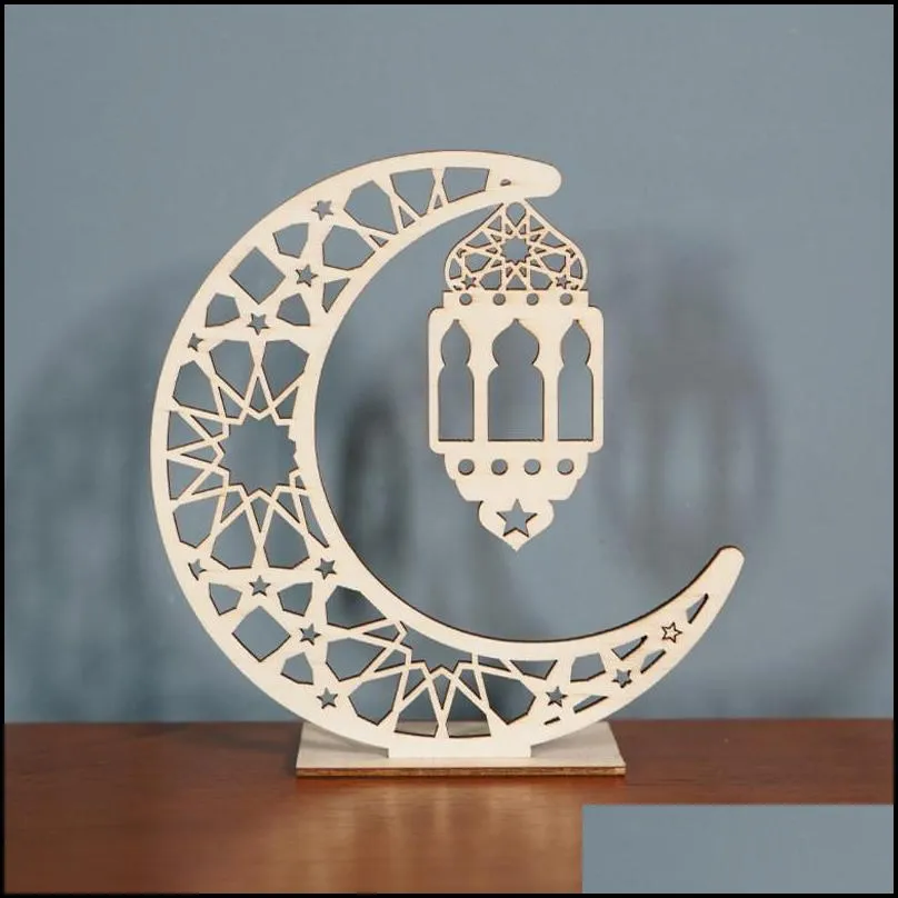 ramadan wooden decoration islam muslim eid ramadan diy moon star tabletop ornaments home office party decor