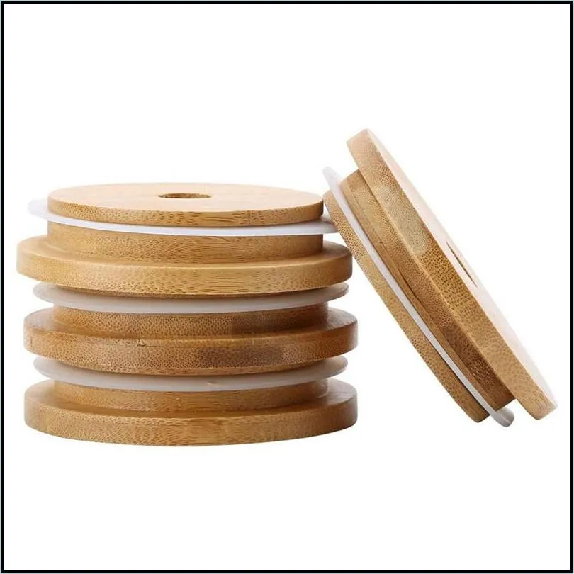 bamboo mason jars lids 70mm 88mm wide mouth mason jars with drinking straw hole mason jars lid with silicone seal