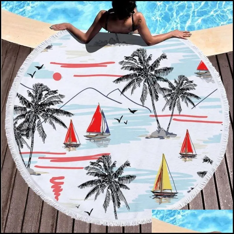 beach towels tropical printed large outdoor camping picnic microfiber round fabric bath towel for living room home decorative 11 styles