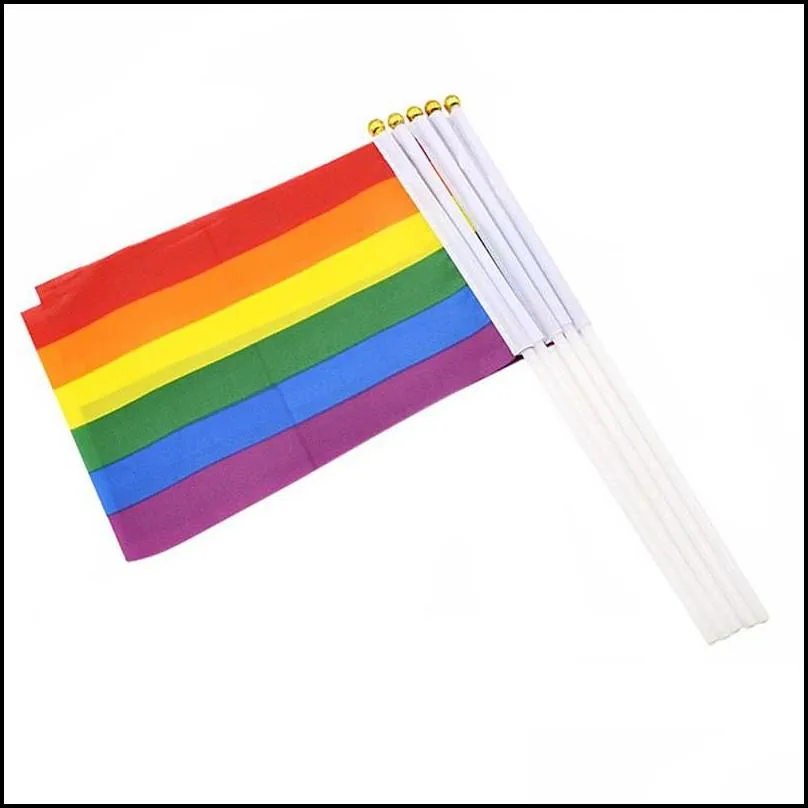 gay pride flag plastic stick rainbow hand flag american lesbian gay pride lgbt flag 14 x 21 cm rainbow flags