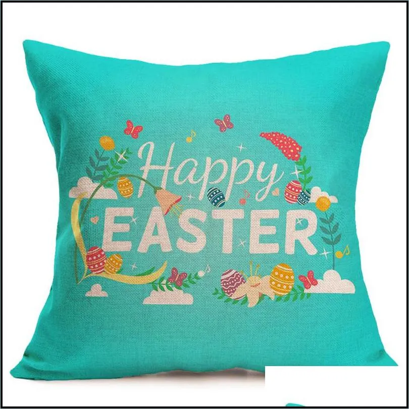 easter linen pillowcase square happy easter retro egg bunny rabbit design pillow case sofa car cushion covers festival home decors