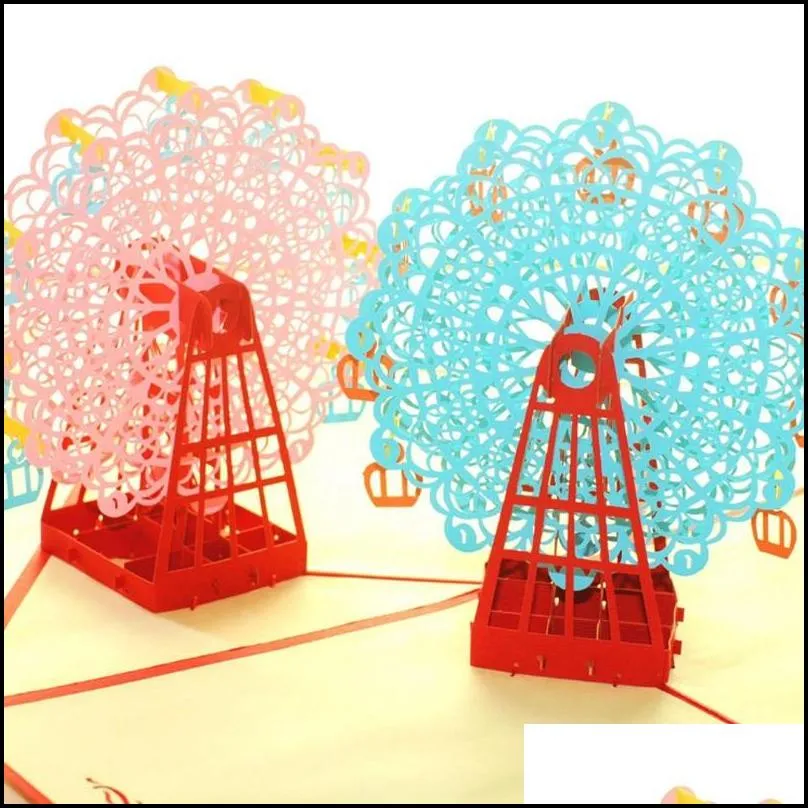 greeting cards handmade 3d ferris wheel origami 3d  up paper laser cut vintage post cards happy birthday gifts kraft