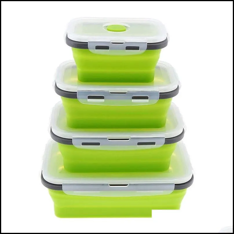 silicone folding lunch boxes rectangle collapsible bento box food container bowl 350/500/800/1200 ml 4pcs/ set
