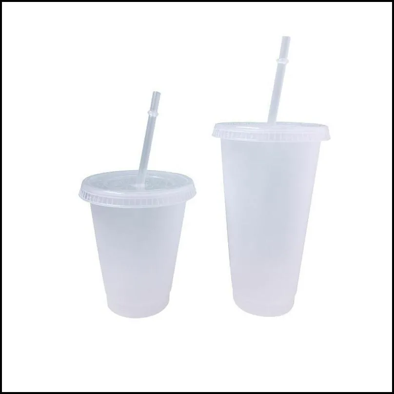 24oz clear cup plastic transparent tumbler summer reusable cold drinking coffee juice mug with lid and straw fy5305