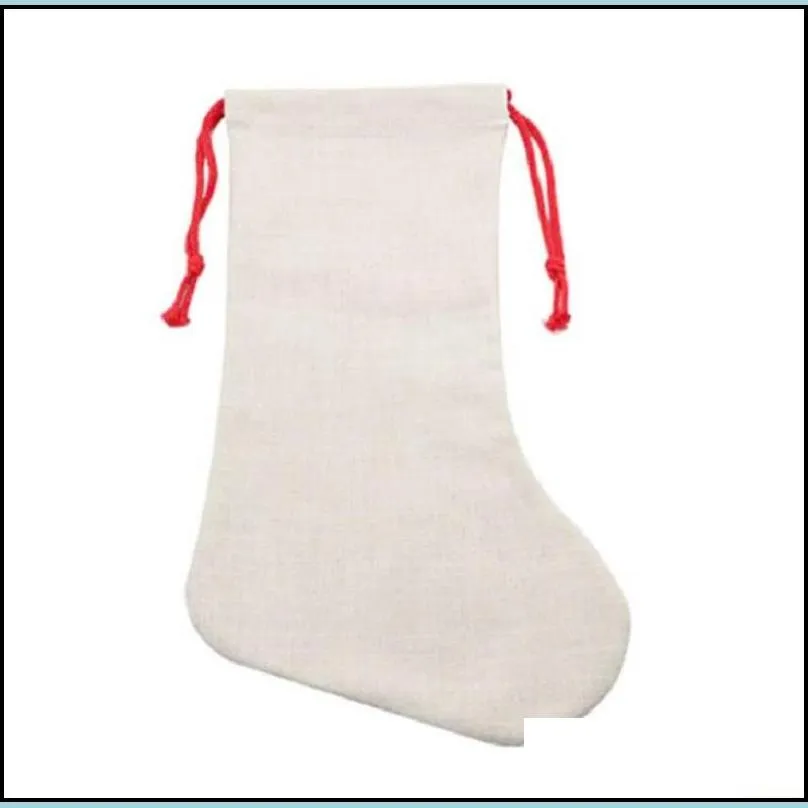 sublimation blank christmas stocking bag burlap linen halloween xmas personalized heat transfer printing drawstring socks