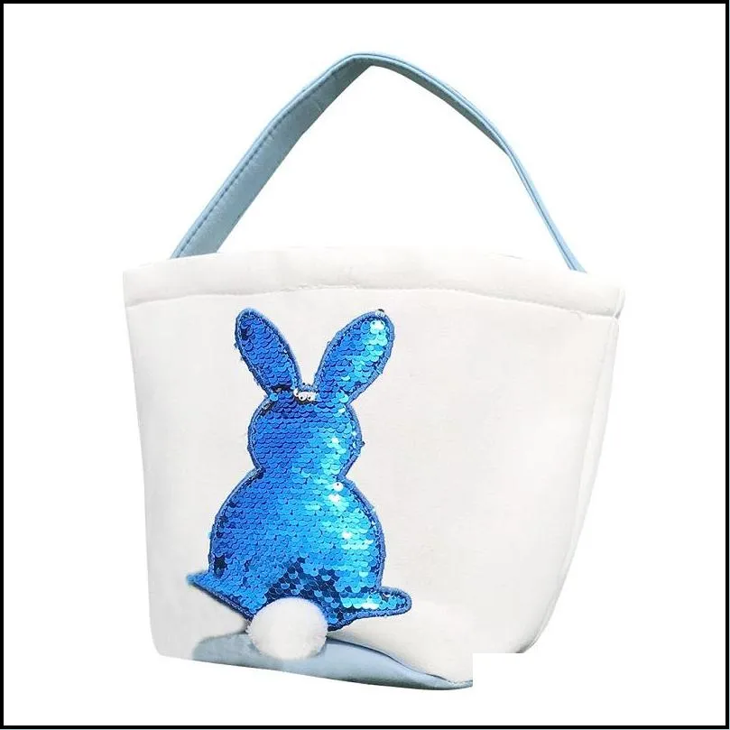 sequin easter bunny baskets spring party rabbit handbags canvas candy egg storage bag kids hunt eggs event gifts