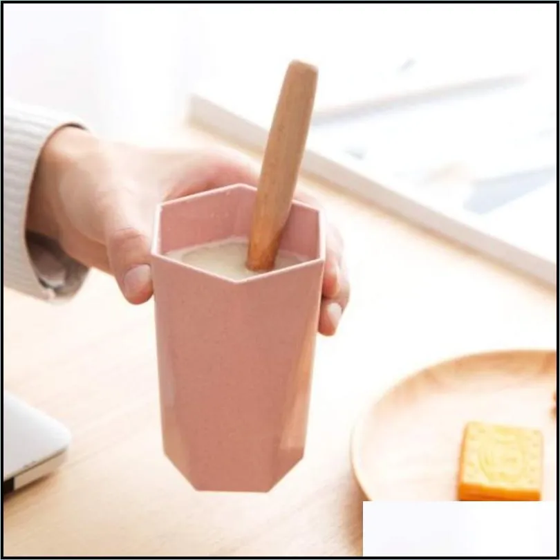 ecofriendly wheat straw cup rhombus gargle cup portable toothbrush cup couples water chalice home bathroom accessories