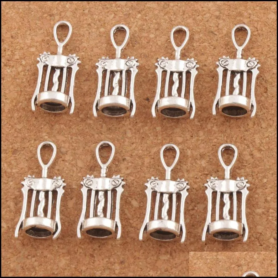 wine corkscrew opener charms 100pcs/lot antique silver pendants jewelry diy fit necklace bracelets creative opener tools