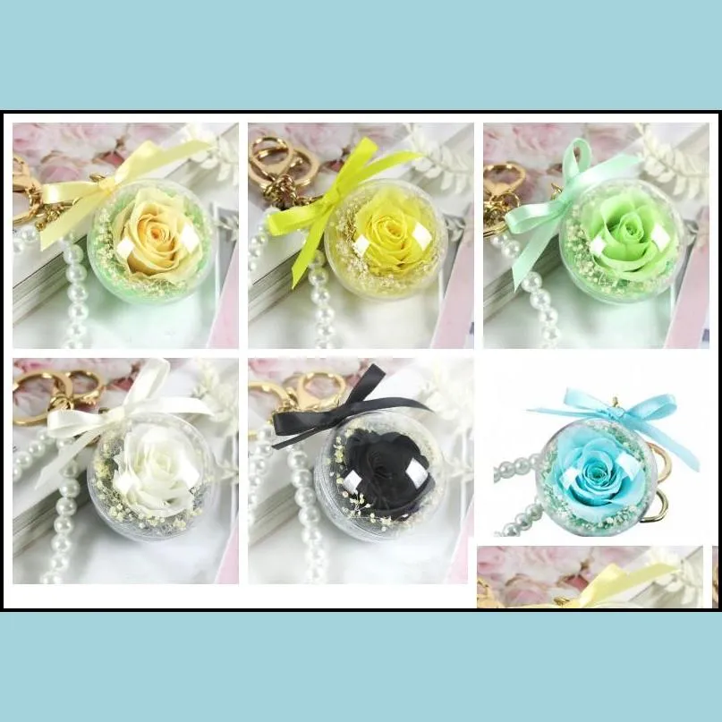 rose keychain diy eternal flower hanging pendant clear acrylic ball gift transparent rose sphere valentines gift wedding decoration