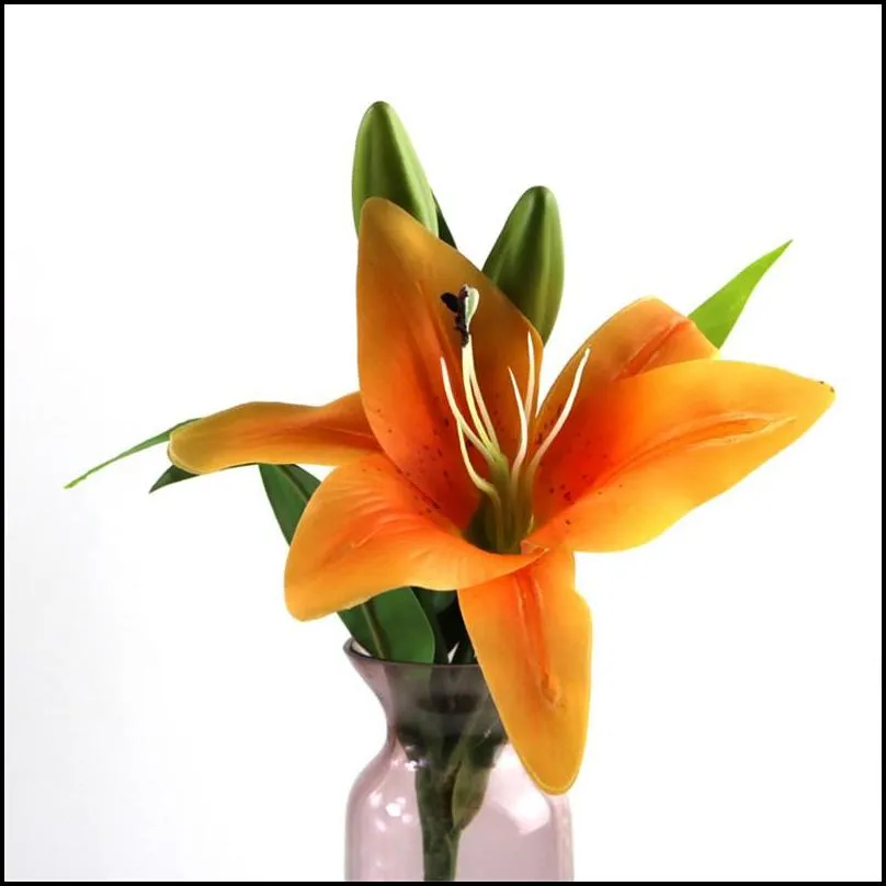 3 heads charming real touch lily 38cm artificial flower home wedding party decor silk floral decoration bouquet