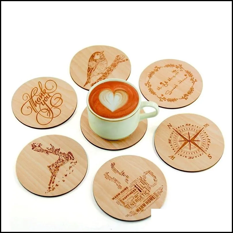 10cm diy laser engraving logo wooden coasters round cafe bar shop home tabletop coaster decoration