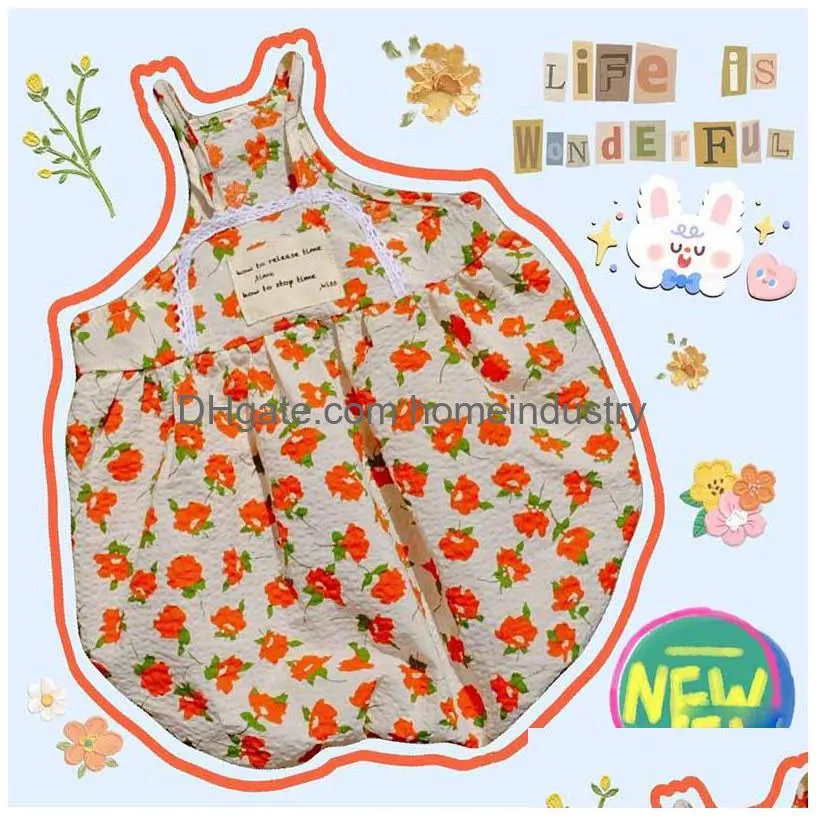 dog apparel floral picnic style pet clothes korean summer and autumn cute peach bubble skirt dog skirts suspenders short