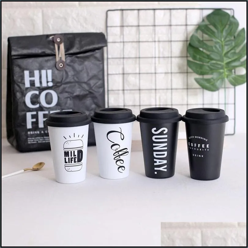 stainless steel coffee cup reusable letters print coffee juice water cup travel water mug home office coffee mug