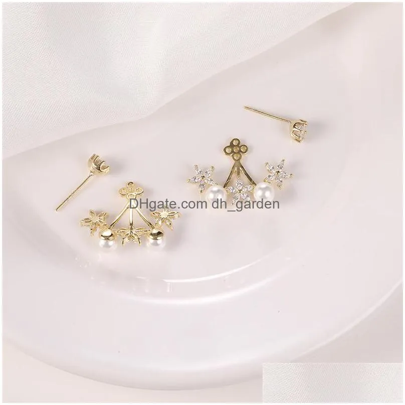 925 sterling silver zircon pearl leaves flower stud earrings silver/gold color fashion zircon crystal jewelry for women statement