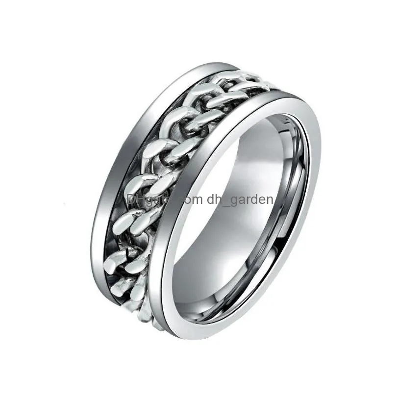 new arrival stainless steel chain rotating ring for men women personality rotatable hip hop rings design round valentines day gifts