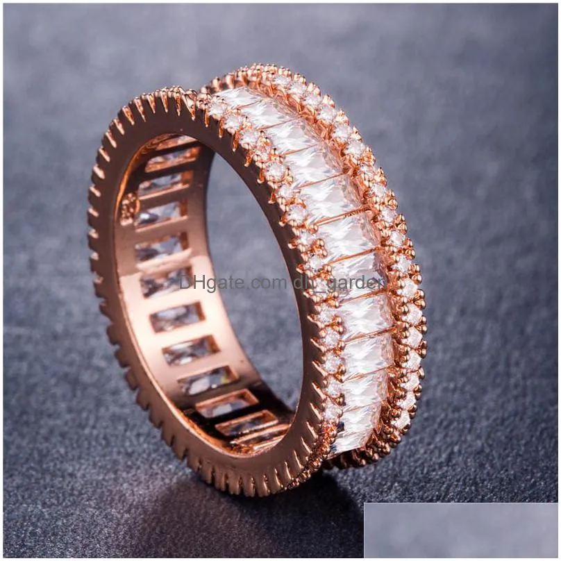 2020 new baguette cz eternity trendy engagement wedding stack rings for women irregular copper inlaid zircon rings valentine day