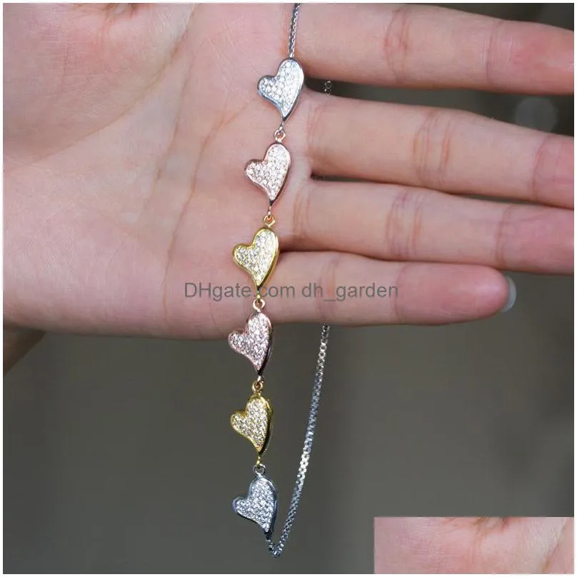 new fashion crystal bead bracelet for women 3 colour heart cz bangle bracelets wedding bridesmaid trendy jewelry valentines dayy