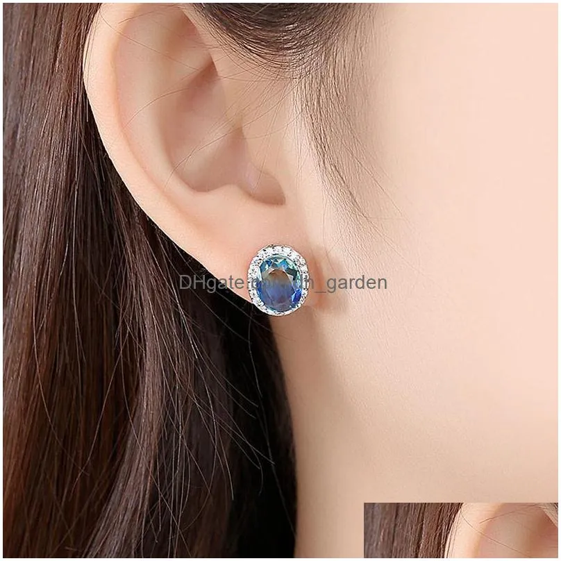 rainbow cubic zircon earring 2020 round 18k gold silver stud earrings fashion simple bridesmaid wedding jewelry gift for ladyy