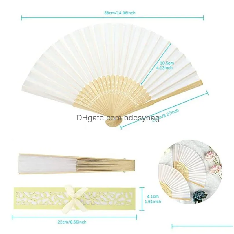 white wedding hand fan paper pocket folding with gift box gift church summer diy decoration supplies rrb16125