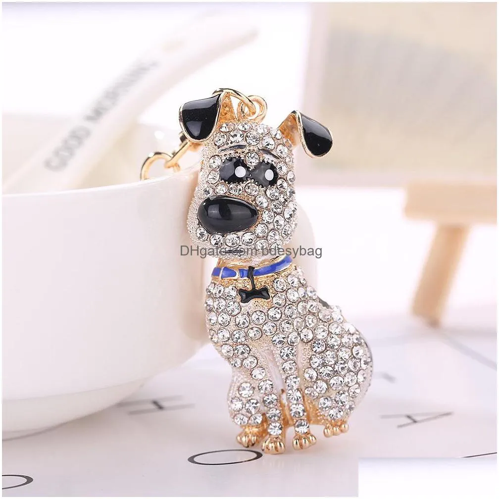 crystal puppy dog keychain alloy diamond dog key ring purse bag car pendent key chain wedding birthday ornament gift 3colors gga2755
