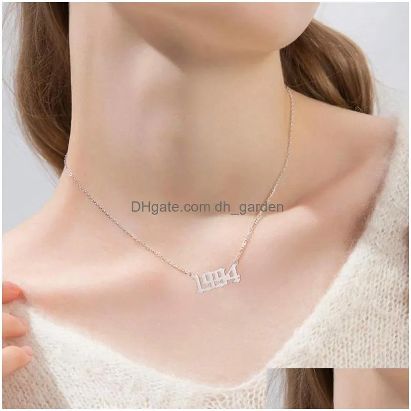 birth years necklace initial year number pendant necklace for women girls birthday gift charm friendship stainless steel necklacez