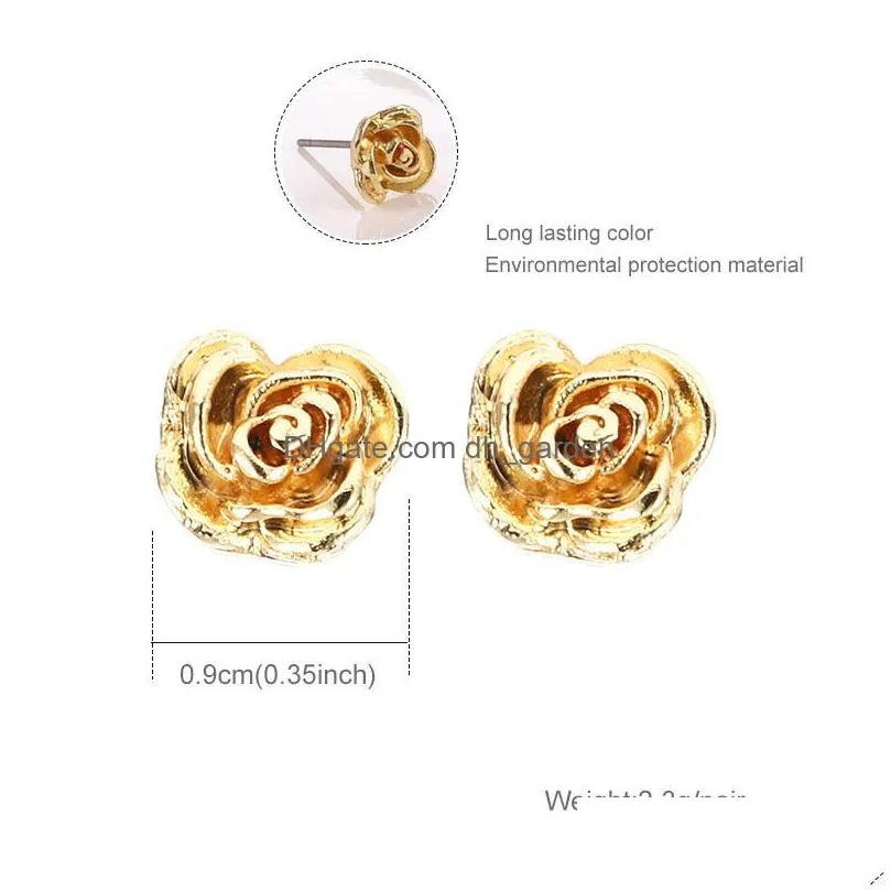 new cute small flower stud earrings fashion multishape earrings for women girls gold rose color jewelry gift wholesalez