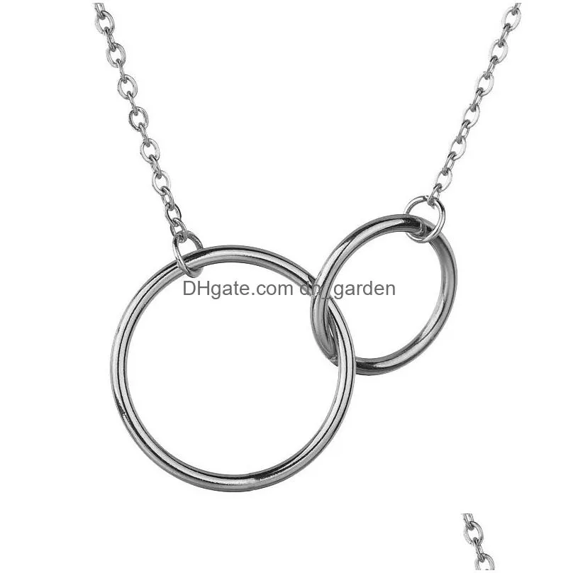 stainless steel double circle pendant necklace rings steel gold interlocking circles trendy couple best friendship necklaces for