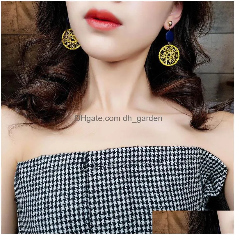 fashion hollow mesh earrings for women girls creative big wood round gold drop earring korean style statement valentines day