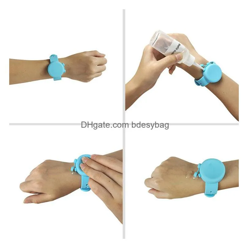 hand sanitizer silicone refillable wristband wearable hand sanitizer dispenser pumps hand sanitizer bracelet for travel hha2010