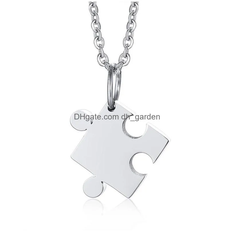 2pcs heart love puzzle necklaces for women men never fade stainless steel couple pendant necklace anniversary valentines day jewelry