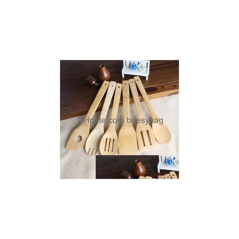 bamboo spoon spatula 6 styles portable wooden utensil kitchen cooking turners slotted mixing holder shovels eea13958