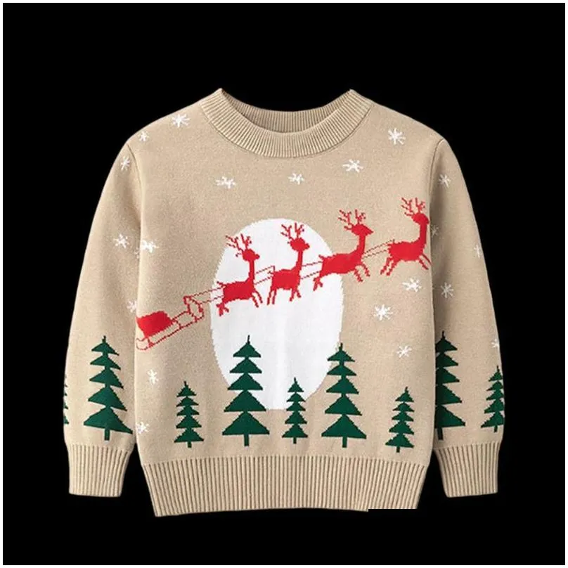 pullover baby kids winter warm clothing boy girl cartoon christmas tree sleigh knitted sweater children jumper 27t