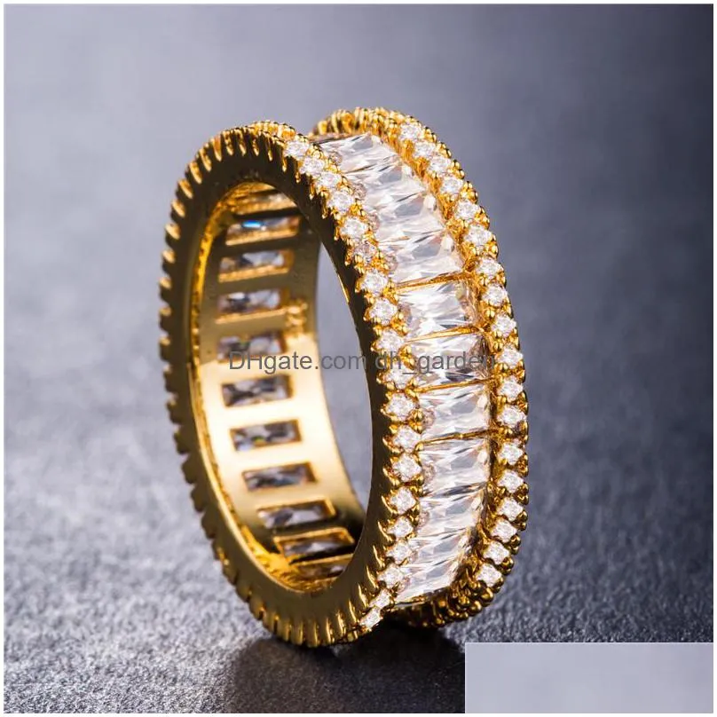 2020 new baguette cz eternity trendy engagement wedding stack rings for women irregular copper inlaid zircon rings valentine day